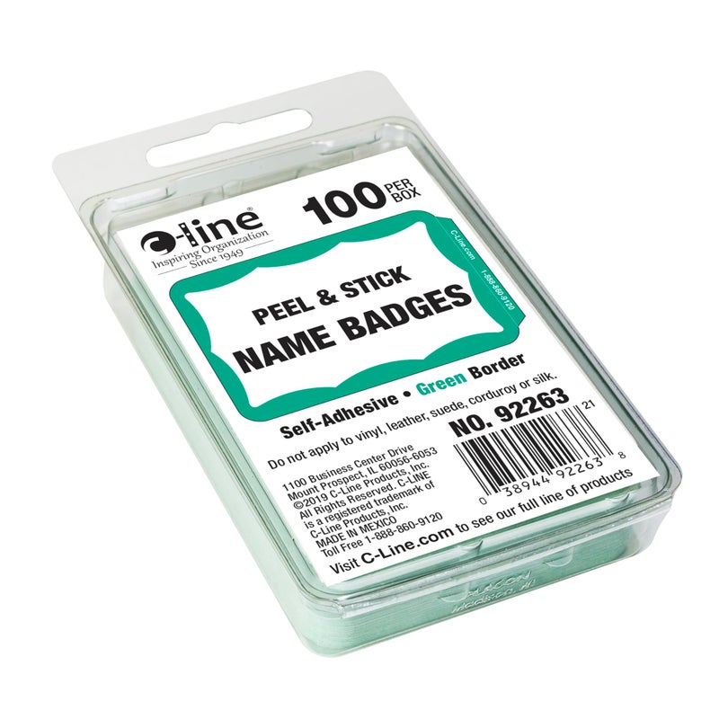 C-Line Pressure Sensitive Peel and Stick Name Badges, Green Border, 3.5 x 2.25 Inches, 100 per Box (92263) - Image 2